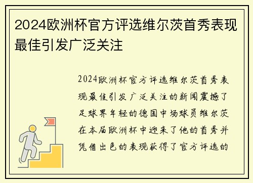 2024欧洲杯官方评选维尔茨首秀表现最佳引发广泛关注